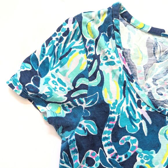 Lilly Pulitzer Beacon T-Shirt Dress Tidal Wave Blue Lemurs Print Women’s Size S - Picture 9 of 11